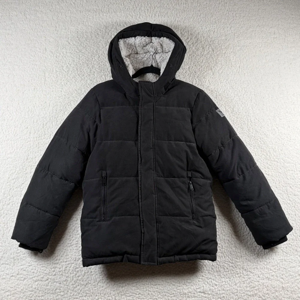 Abercrombie Kids Black Sherpa Lined Puffer Jacket Hooded Parka 11/12 Warm School
